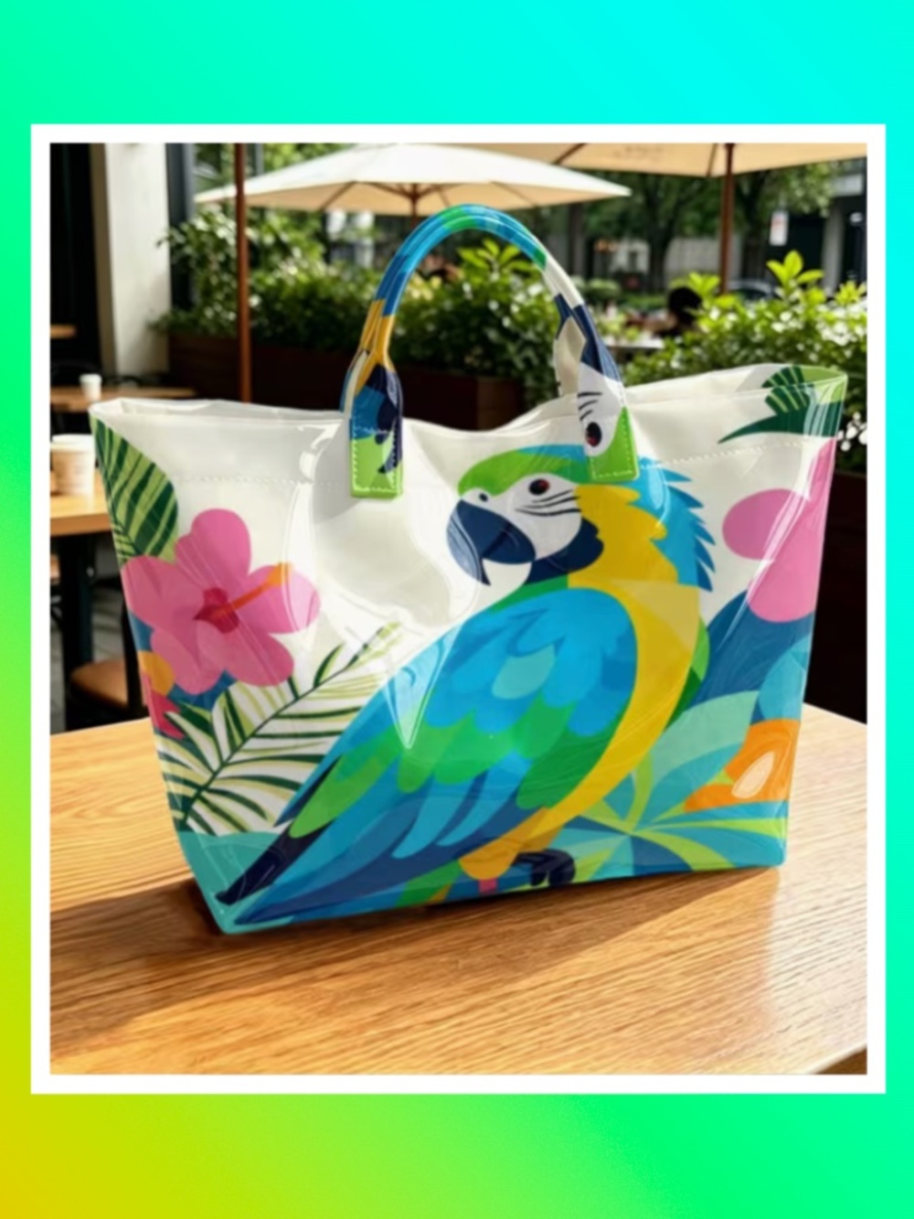 Adorable Vinyl Coated Tote - Tropical Pattern